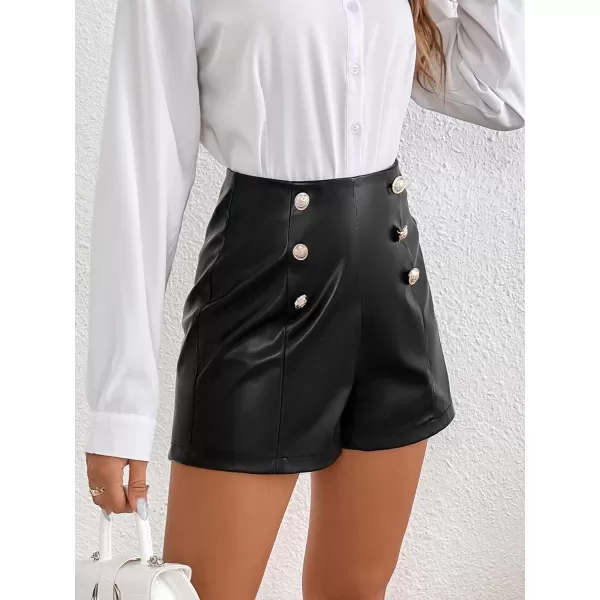 WDIRARA Women's High Waisted PU Leather Shorts Roll Hem Shorts with Pockets