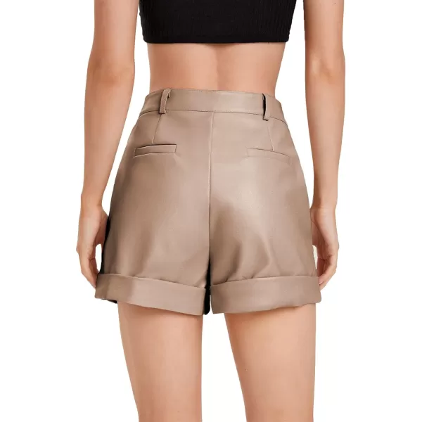WDIRARA Women's High Waisted PU Leather Shorts Roll Hem Shorts with Pockets