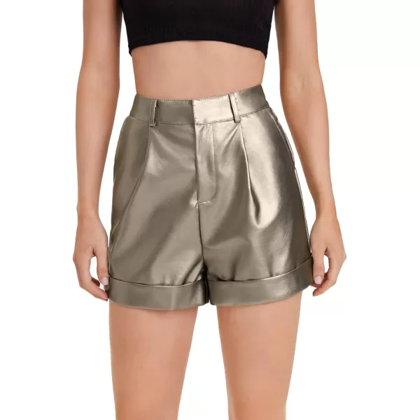 WDIRARA Women's High Waisted PU Leather Shorts Roll Hem Shorts with Pockets