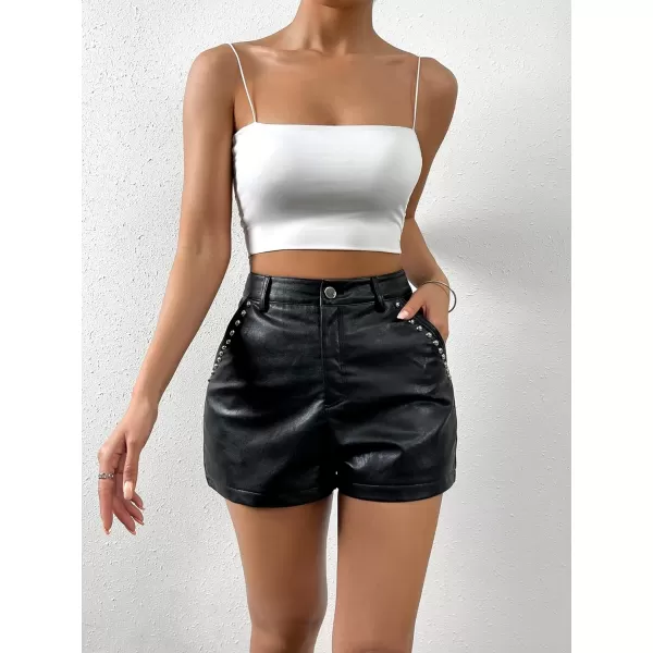 WDIRARA Women's High Waisted PU Leather Shorts Roll Hem Shorts with Pockets