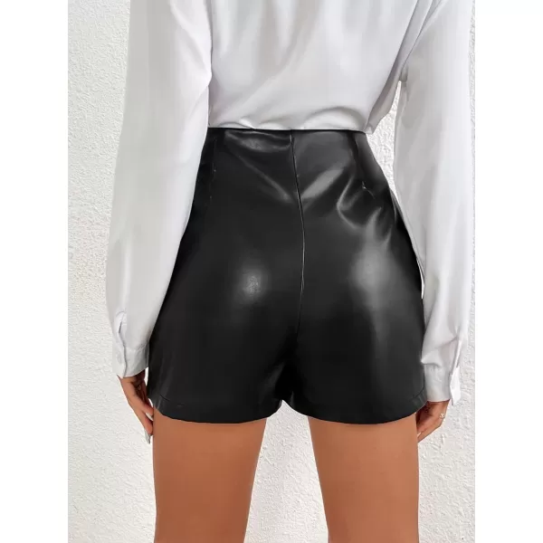 WDIRARA Women's High Waisted PU Leather Shorts Roll Hem Shorts with Pockets