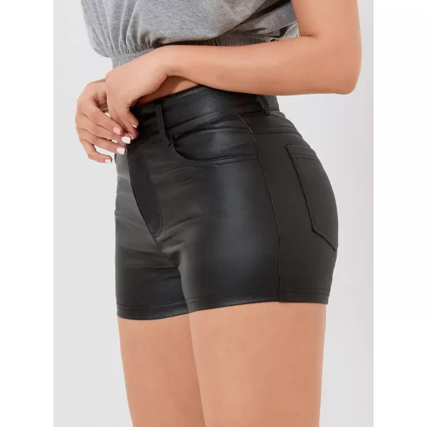 WDIRARA Women's High Waisted PU Leather Shorts Roll Hem Shorts with Pockets