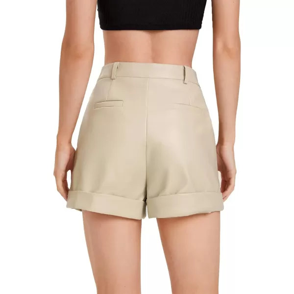 WDIRARA Women's High Waisted PU Leather Shorts Roll Hem Shorts with Pockets