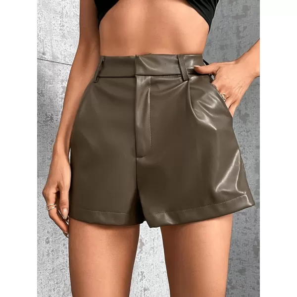 WDIRARA Women's High Waisted PU Leather Shorts Roll Hem Shorts with Pockets