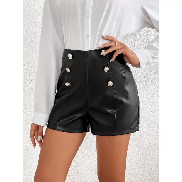 WDIRARA Women's High Waisted PU Leather Shorts Roll Hem Shorts with Pockets