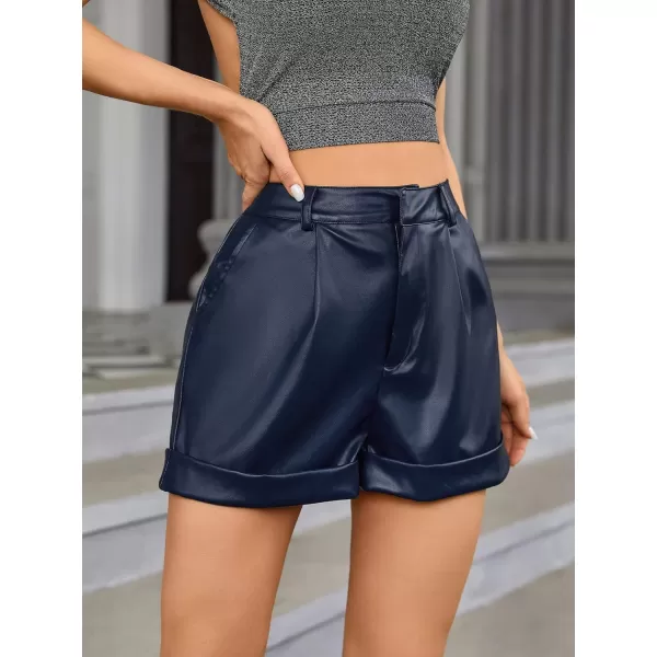 WDIRARA Women's High Waisted PU Leather Shorts Roll Hem Shorts with Pockets