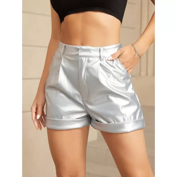 WDIRARA Women's High Waisted PU Leather Shorts Roll Hem Shorts with Pockets