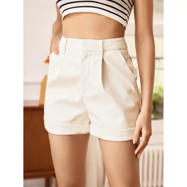 WDIRARA Women's High Waisted PU Leather Shorts Roll Hem Shorts with Pockets