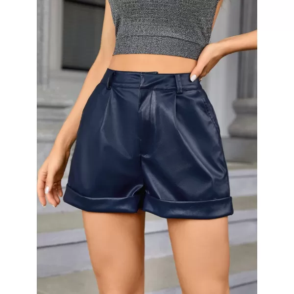 WDIRARA Women's High Waisted PU Leather Shorts Roll Hem Shorts with Pockets