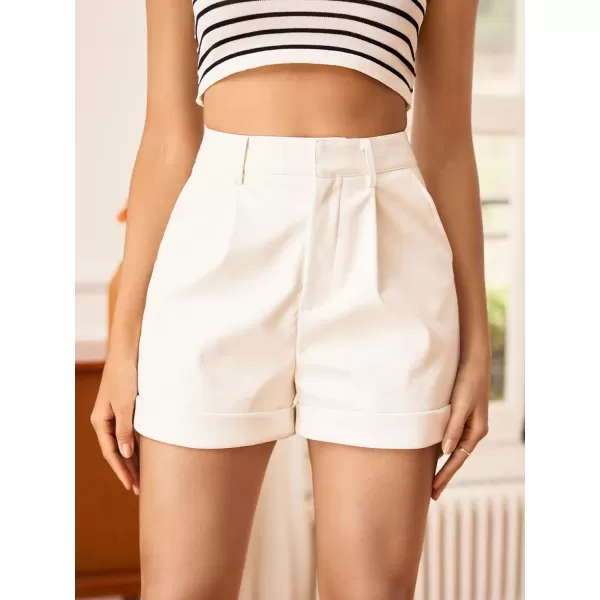 WDIRARA Women's High Waisted PU Leather Shorts Roll Hem Shorts with Pockets