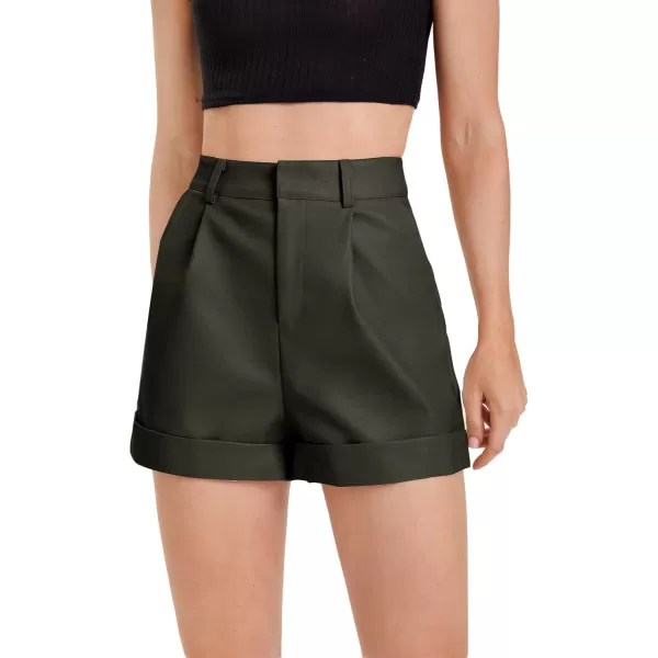 WDIRARA Women's High Waisted PU Leather Shorts Roll Hem Shorts with Pockets