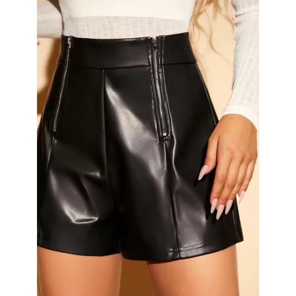 WDIRARA Women's High Waisted PU Leather Shorts Roll Hem Shorts with Pockets