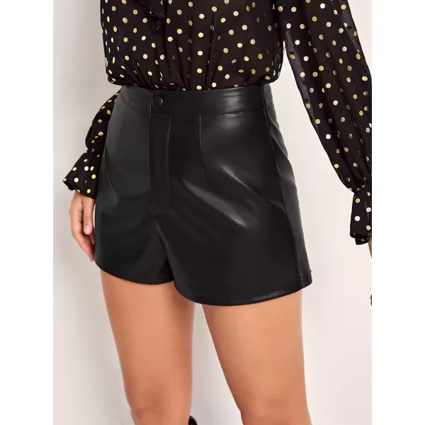 WDIRARA Women's High Waisted PU Leather Shorts Roll Hem Shorts with Pockets