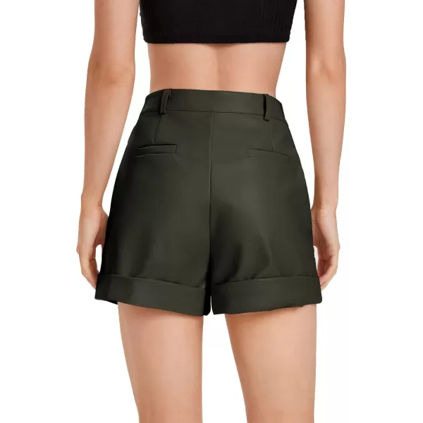 WDIRARA Women's High Waisted PU Leather Shorts Roll Hem Shorts with Pockets