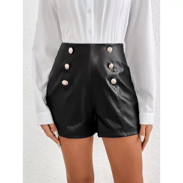 WDIRARA Women's High Waisted PU Leather Shorts Roll Hem Shorts with Pockets