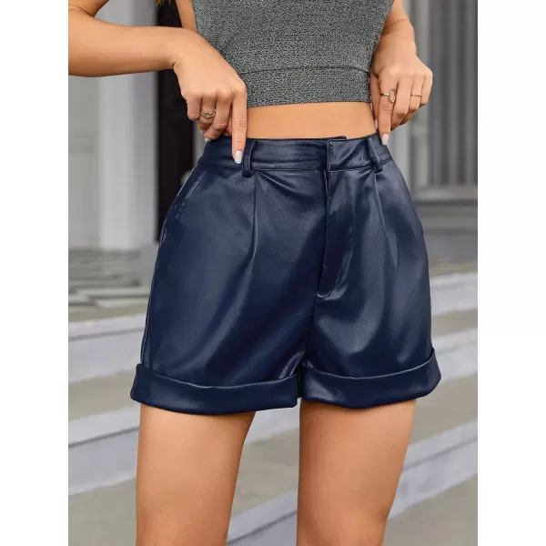 WDIRARA Women's High Waisted PU Leather Shorts Roll Hem Shorts with Pockets
