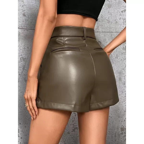 WDIRARA Women's High Waisted PU Leather Shorts Roll Hem Shorts with Pockets