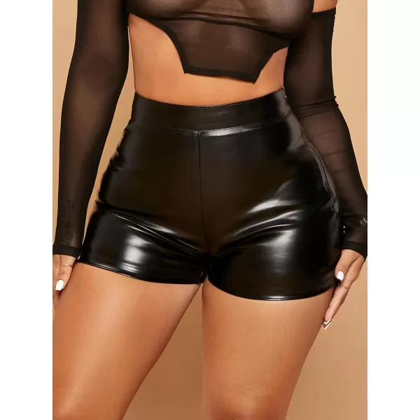WDIRARA Women's High Waisted PU Leather Skinny Shorts Sexy Biker Shorts