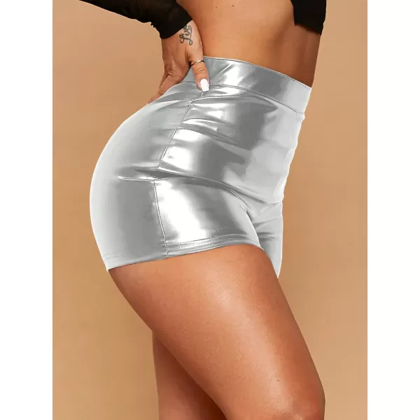 WDIRARA Women's High Waisted PU Leather Skinny Shorts Sexy Biker Shorts