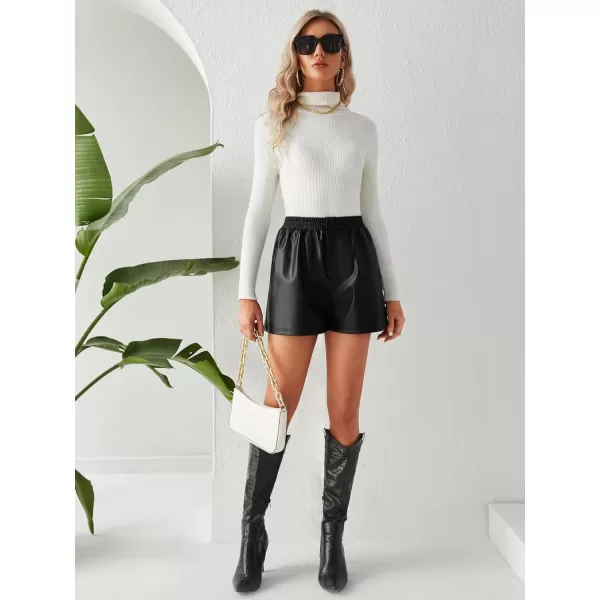 WDIRARA Women's High Waisted PU Leather Skinny Shorts Sexy Biker Shorts