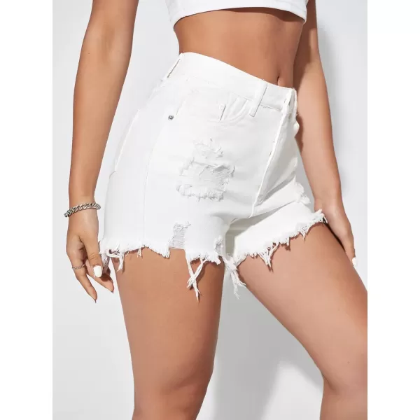 WDIRARA Women's High Waisted Raw Hem Distressed Ripped Casual Denim Shorts