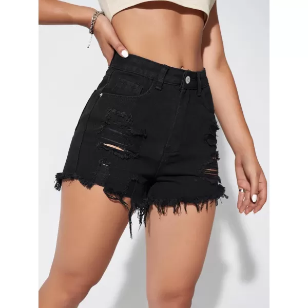 WDIRARA Women's High Waisted Raw Hem Distressed Ripped Casual Denim Shorts
