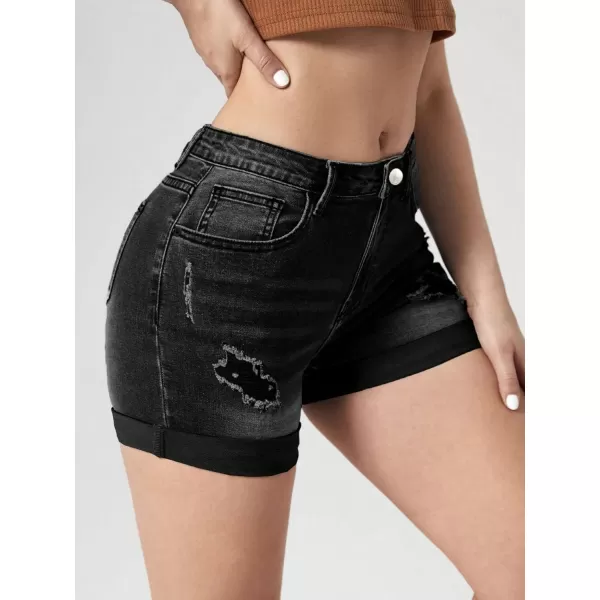 WDIRARA Women's High Waisted Raw Hem Distressed Ripped Casual Denim Shorts