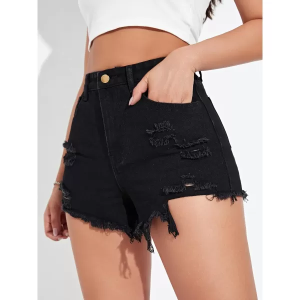 WDIRARA Women's High Waisted Raw Hem Distressed Ripped Casual Denim Shorts