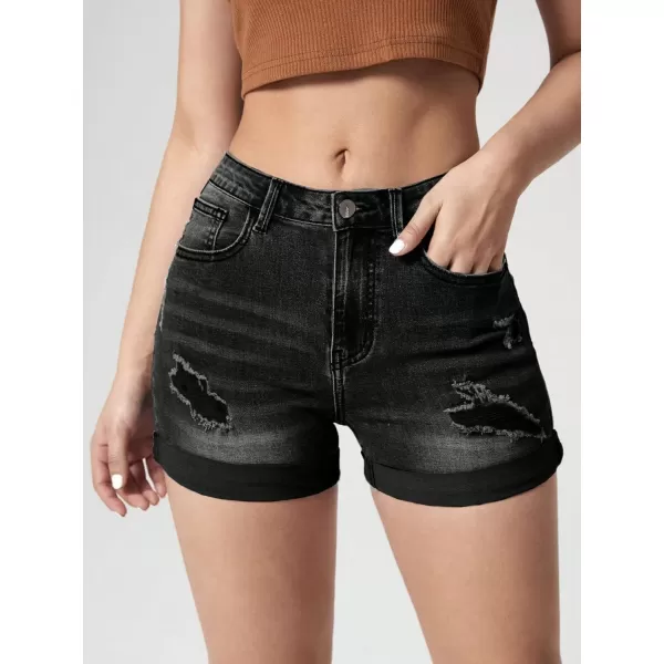 WDIRARA Women's High Waisted Raw Hem Distressed Ripped Casual Denim Shorts