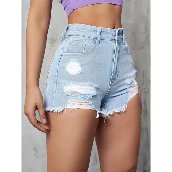 WDIRARA Women's High Waisted Raw Hem Distressed Ripped Casual Denim Shorts
