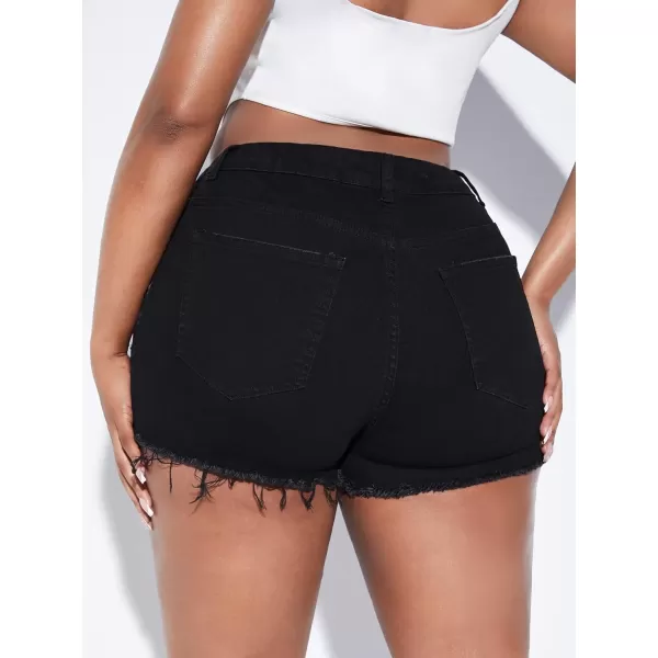 WDIRARA Women's High Waisted Raw Hem Distressed Ripped Casual Denim Shorts