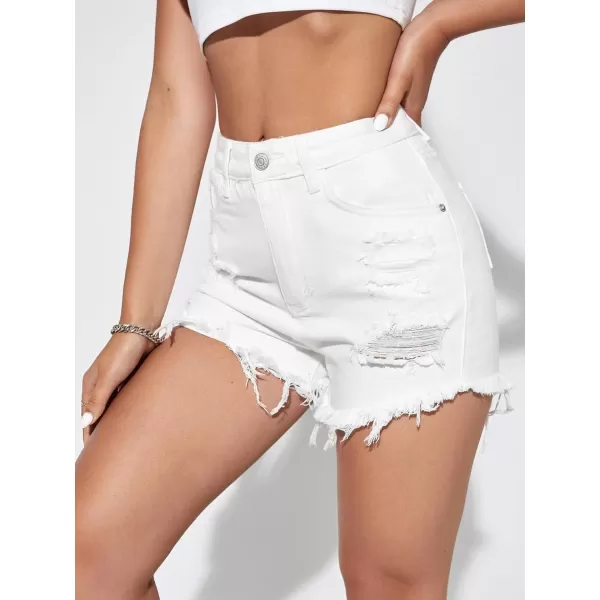 WDIRARA Women's High Waisted Raw Hem Distressed Ripped Casual Denim Shorts