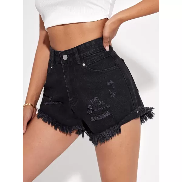 WDIRARA Women's High Waisted Raw Hem Distressed Ripped Casual Denim Shorts