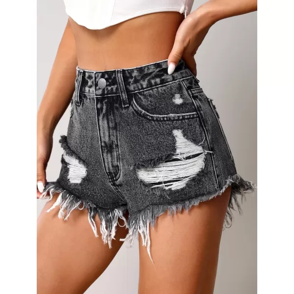 WDIRARA Women's High Waisted Raw Hem Distressed Ripped Casual Denim Shorts