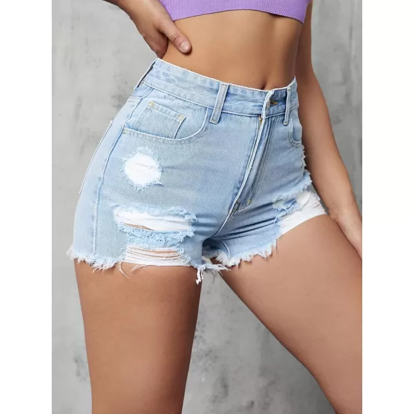 WDIRARA Women's High Waisted Raw Hem Distressed Ripped Casual Denim Shorts