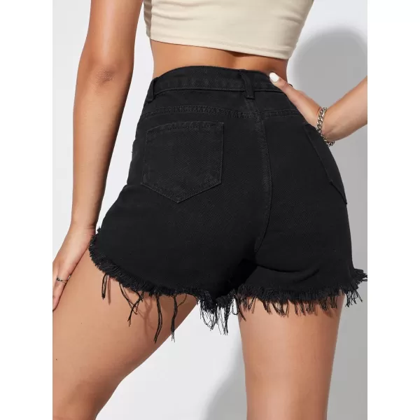 WDIRARA Women's High Waisted Raw Hem Distressed Ripped Casual Denim Shorts