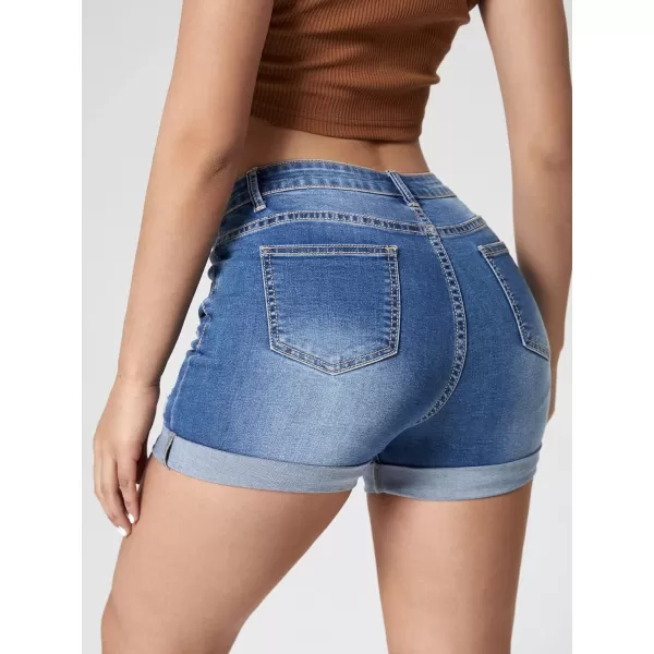 WDIRARA Women's High Waisted Raw Hem Distressed Ripped Casual Denim Shorts