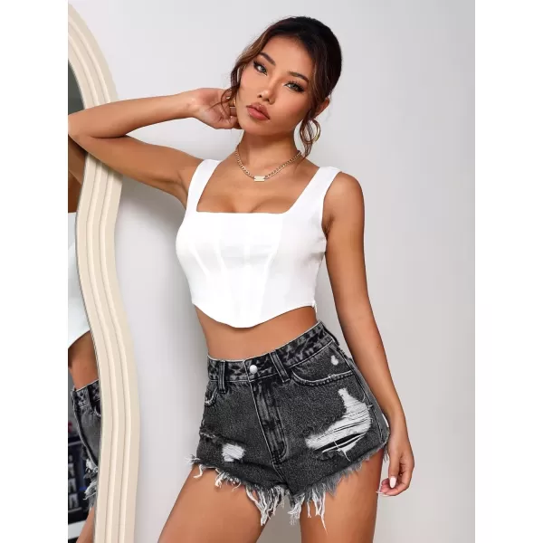 WDIRARA Women's High Waisted Raw Hem Distressed Ripped Casual Denim Shorts