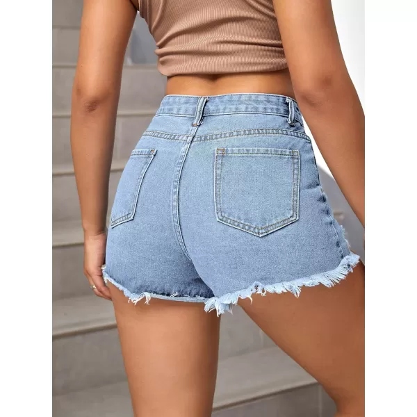WDIRARA Women's High Waisted Raw Hem Distressed Ripped Casual Denim Shorts
