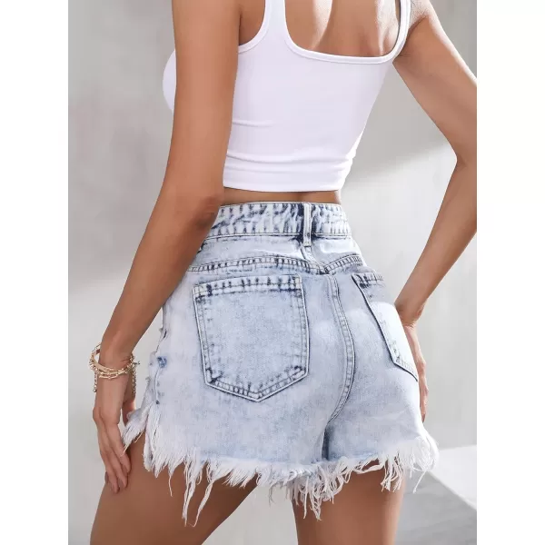 WDIRARA Women's High Waisted Raw Hem Distressed Ripped Casual Denim Shorts