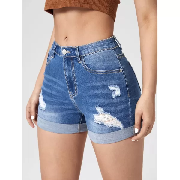 WDIRARA Women's High Waisted Raw Hem Distressed Ripped Casual Denim Shorts