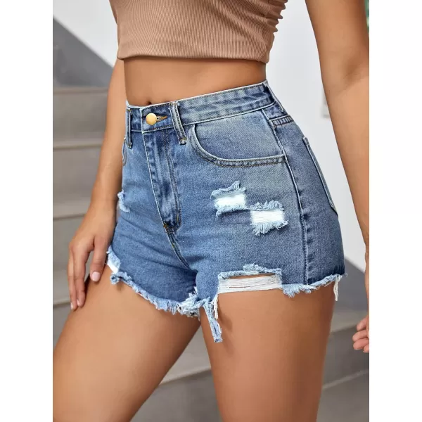 WDIRARA Women's High Waisted Raw Hem Distressed Ripped Casual Denim Shorts