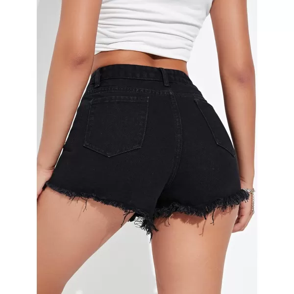 WDIRARA Women's High Waisted Raw Hem Distressed Ripped Casual Denim Shorts