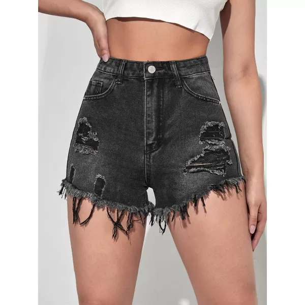 WDIRARA Women's High Waisted Raw Hem Distressed Ripped Casual Denim Shorts
