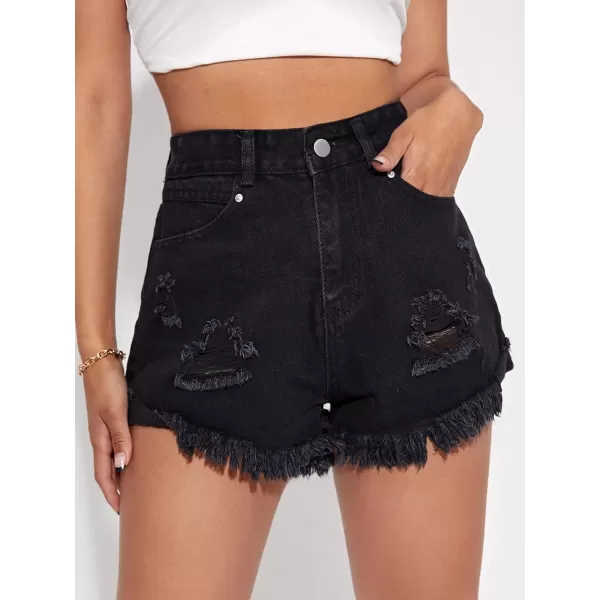 WDIRARA Women's High Waisted Raw Hem Distressed Ripped Casual Denim Shorts
