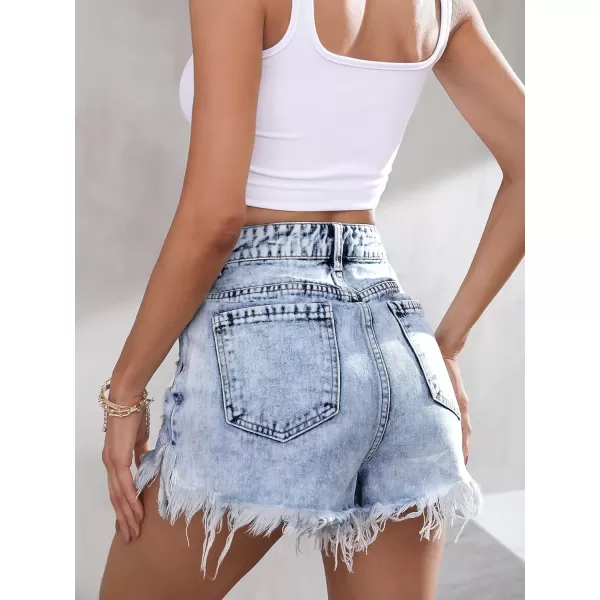 WDIRARA Women's High Waisted Raw Hem Distressed Ripped Casual Denim Shorts