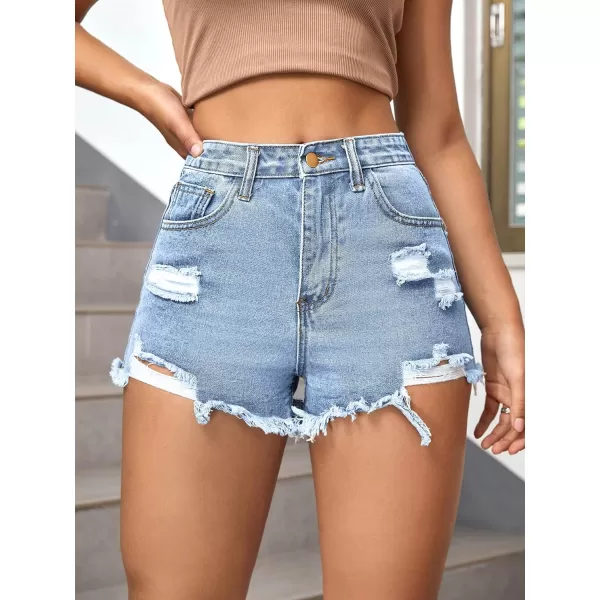 WDIRARA Women's High Waisted Raw Hem Distressed Ripped Casual Denim Shorts