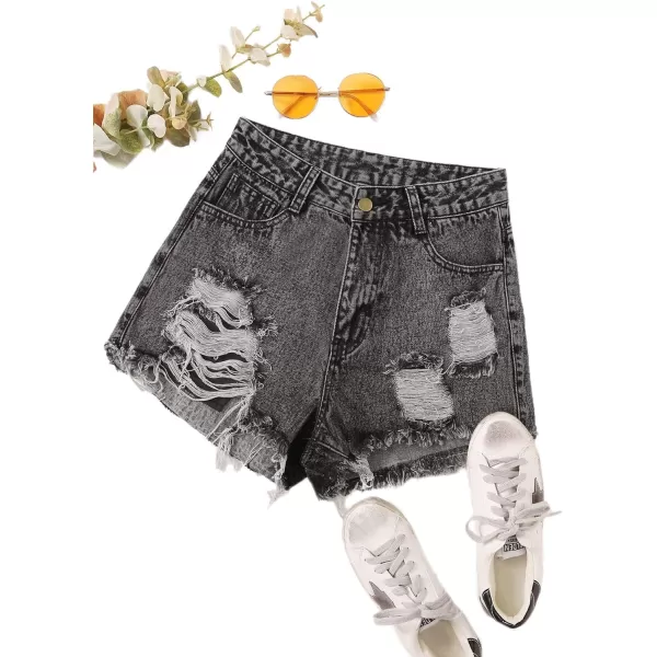 WDIRARA Women's High Waisted Raw Hem Distressed Ripped Casual Denim Shorts