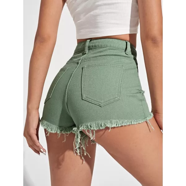 WDIRARA Women's High Waisted Raw Hem Distressed Ripped Casual Denim Shorts