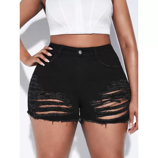 WDIRARA Women's High Waisted Raw Hem Distressed Ripped Casual Denim Shorts